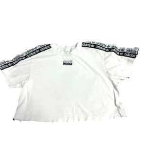 Adidas Logo Pinstripe Short Sleeve Crop Black White Shirt Size L Y2K‎ Streetwear